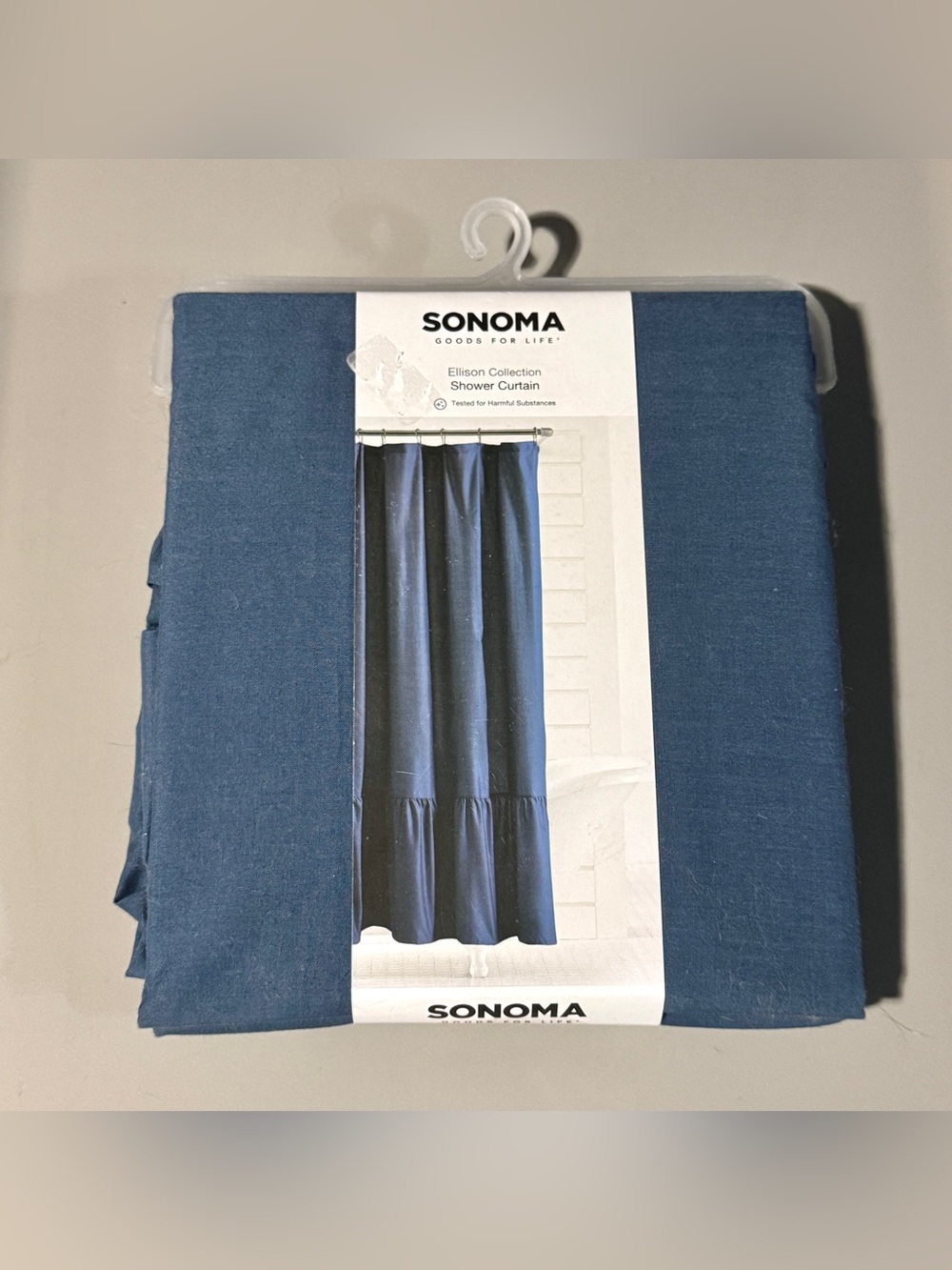 Sonoma Goods for Life - NEW Ellison Ruffle, Blue Fabric Shower Curtain Oeko-Tex